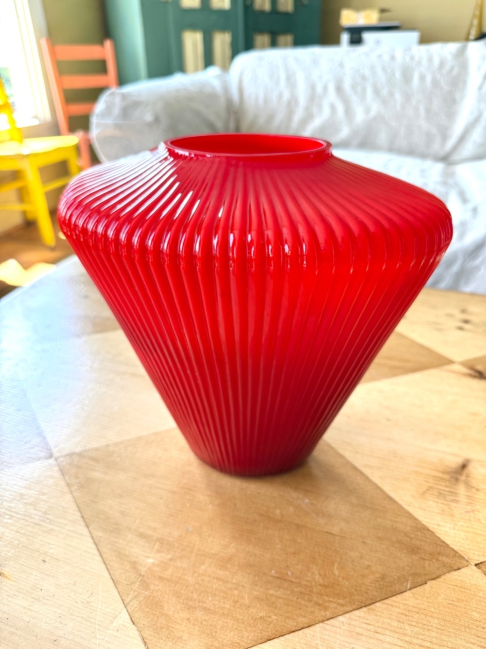 MCM Red Vase Ribbed Mouth Blown Glass Bolas Vintage